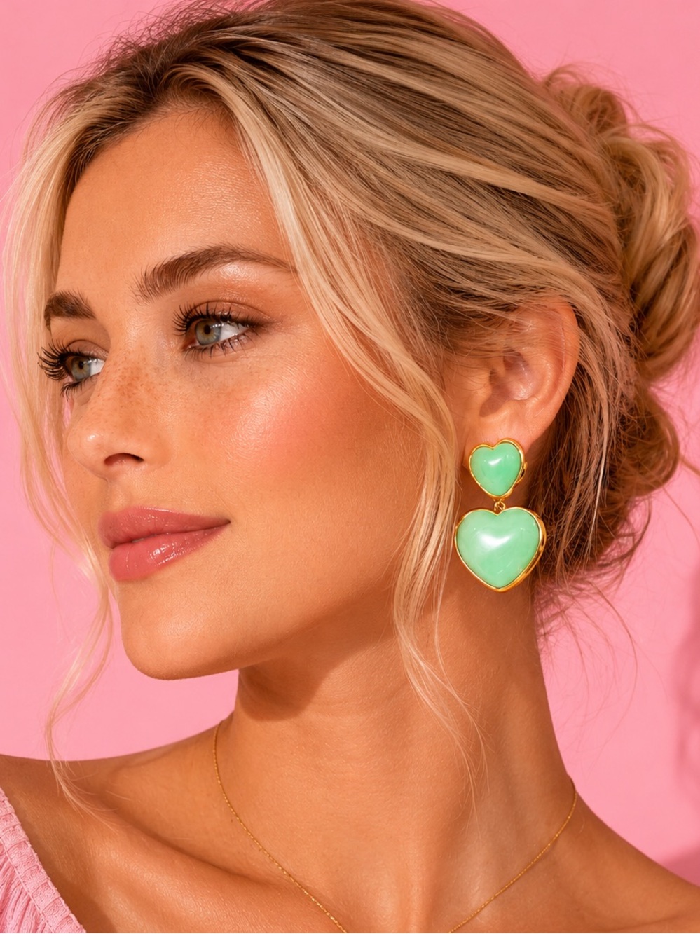 Dreamy Mint Green Heart Gold Earring